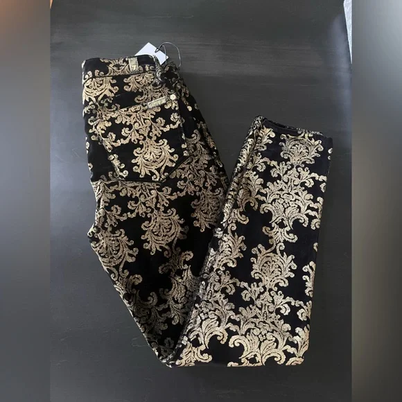 Velvet Stamped Gold Baroque print jeans, 7 For All Mankind - Picture 10 of 12